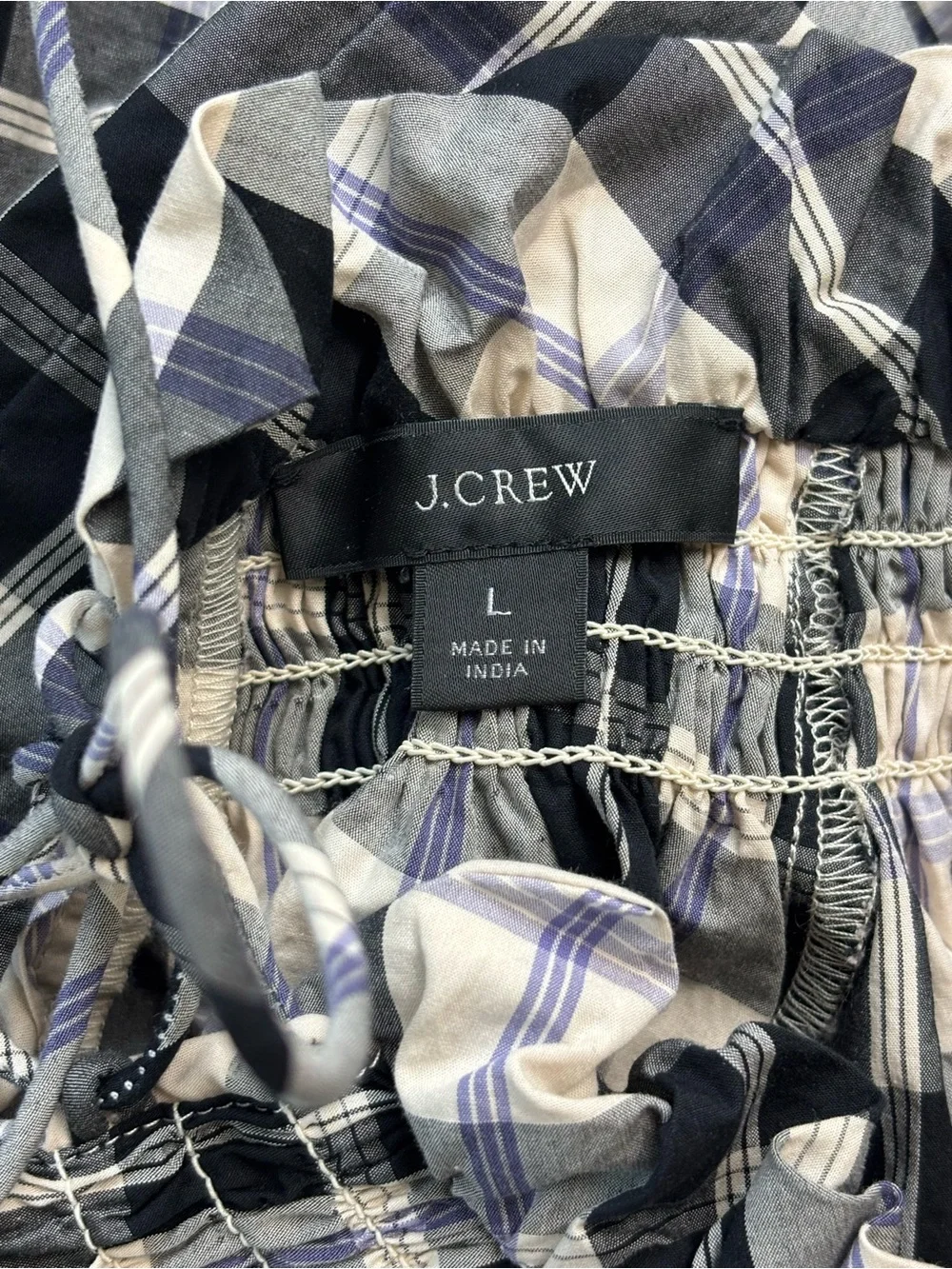 Bundle 2/$30! J. Crew Black and White Plaid Smocked Peasant Top
